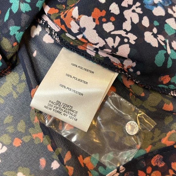 Ellen Tracy Sleeveless Blouse Medium Floral Sheer Pleated Ruffle NEW - Picture 9 of 10